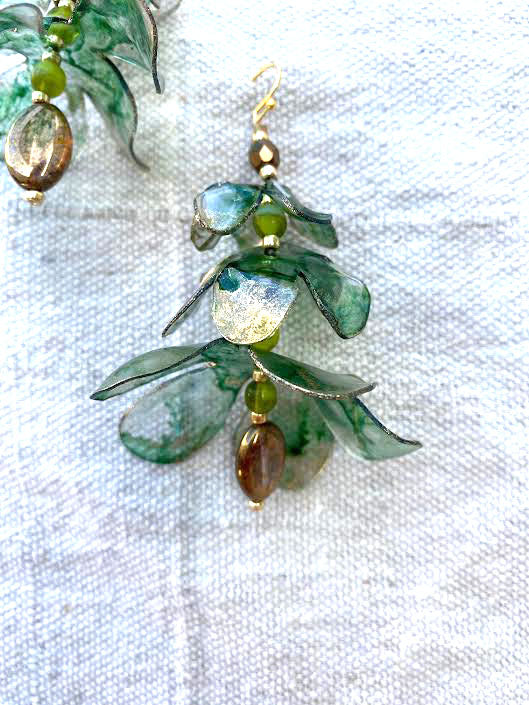Emerald + gold floral larkspur statement earrings
