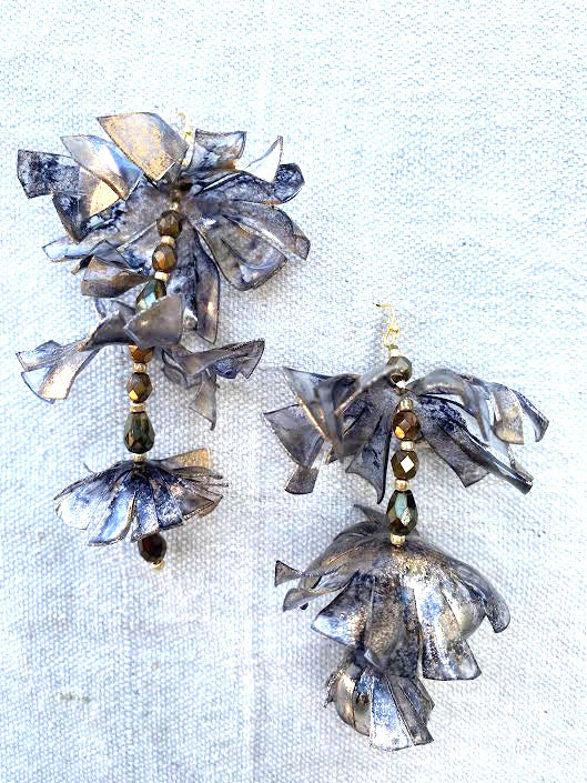 Black + gold aster floral statement earring.