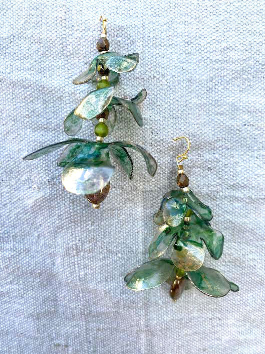 Emerald + gold floral larkspur statement earrings