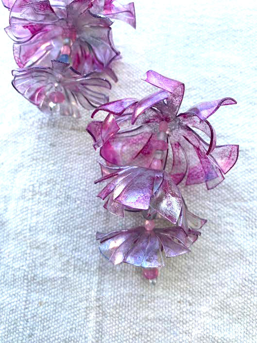 Pink + silver floral aster statement earrings