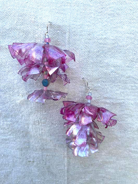 Pink + silver floral aster statement earrings